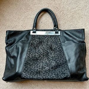 Black on Black Leopard Genuine Leather Italian Tote